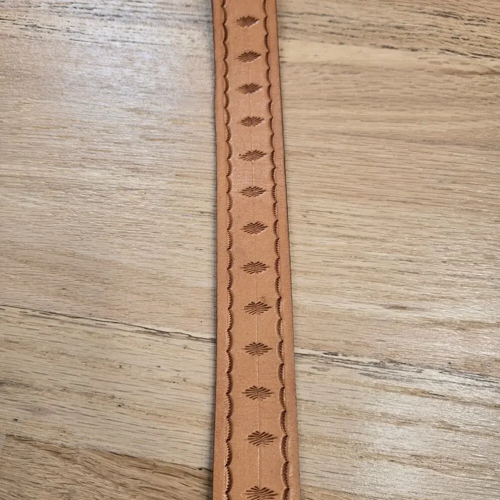 Vintage Tooled Leather Belt Silver Gold Tone Buckle Horse Shoe Handcrafted Mens